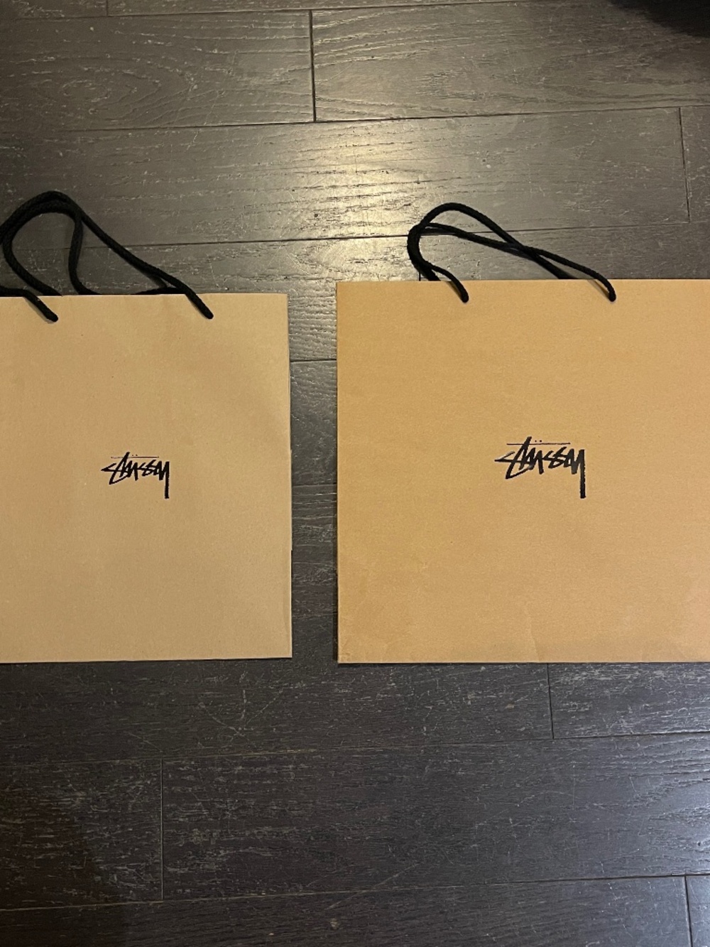 Set of 2 Stussy empty Shopping Paper Bags Small & Large Brown Logo Gift Bags